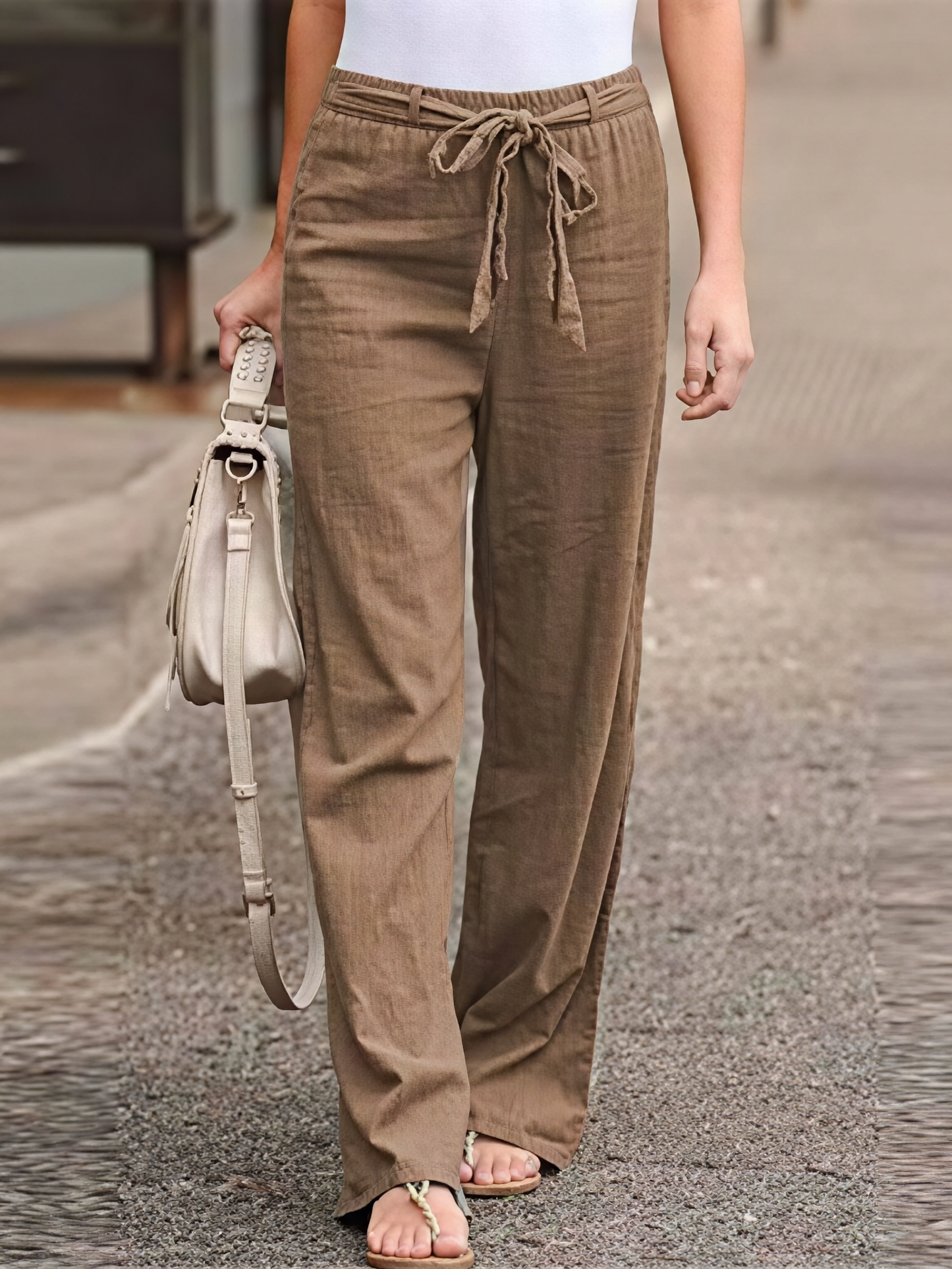Women's Pants with Tied Belt