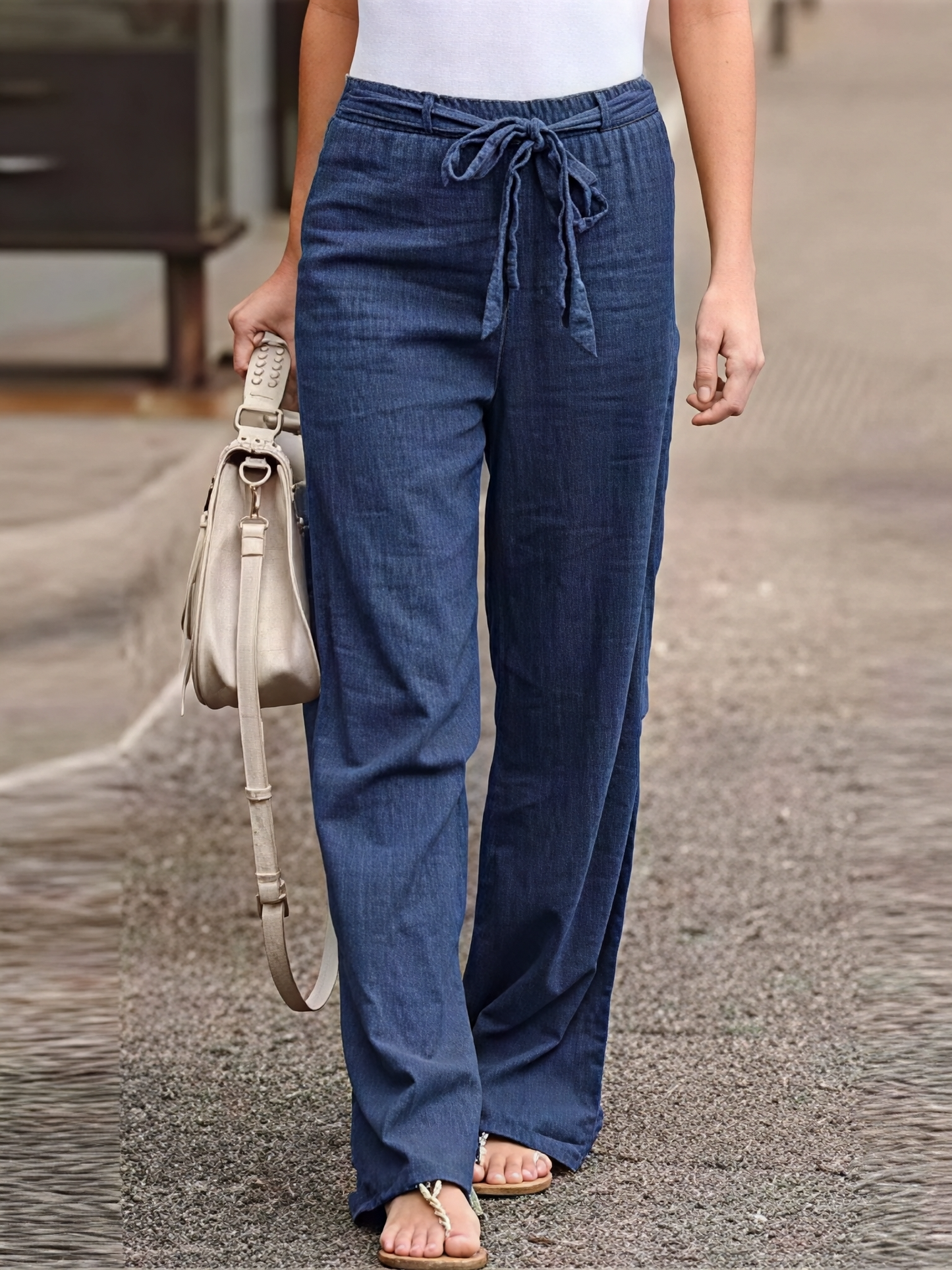 Women's Pants with Tied Belt