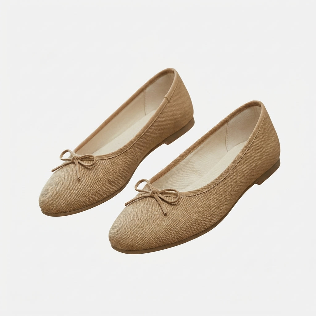 Beige Canvas Ballet Flats