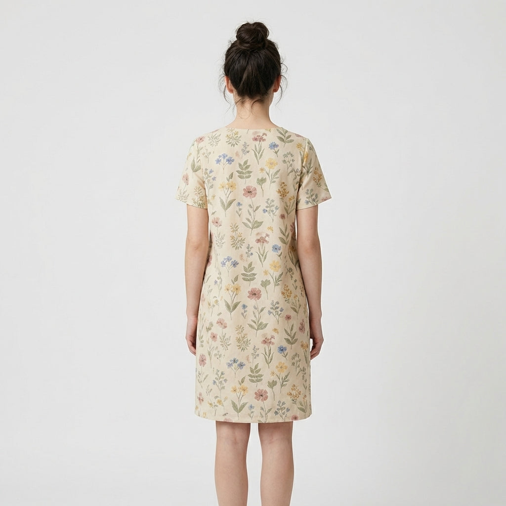 Beige Floral Cotton Dress