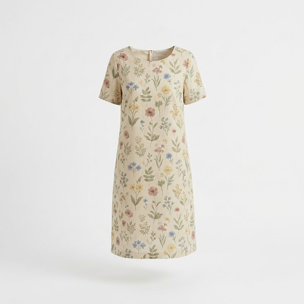 Beige Floral Cotton Dress