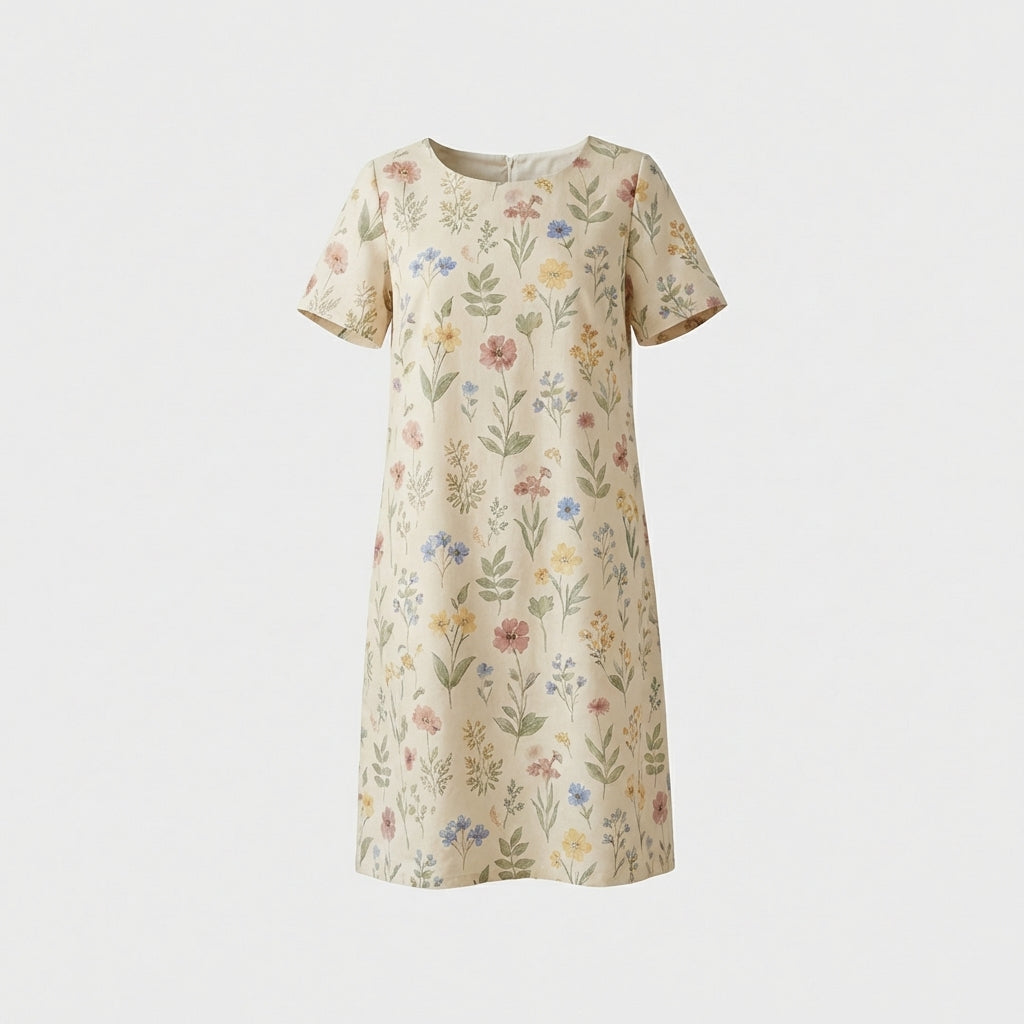 Beige Floral Cotton Dress