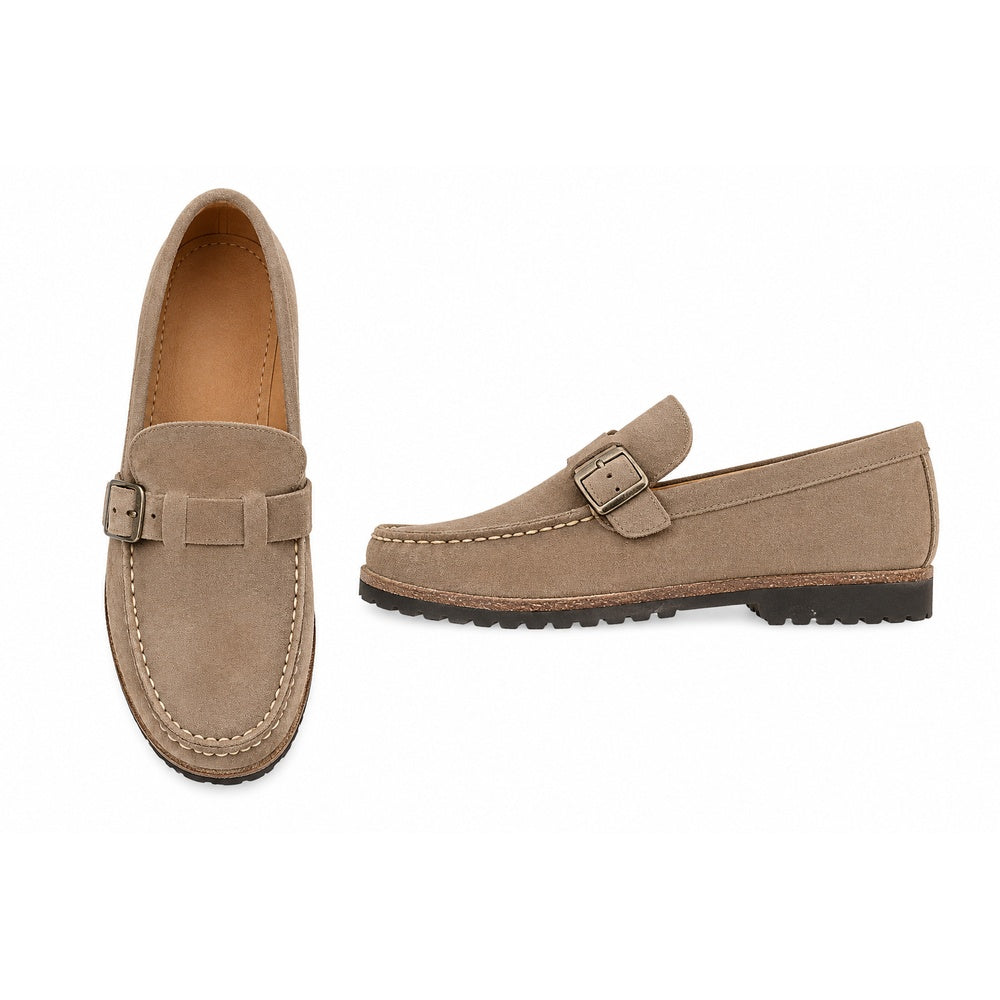 Round-Toe Low Heel Buckle Flats