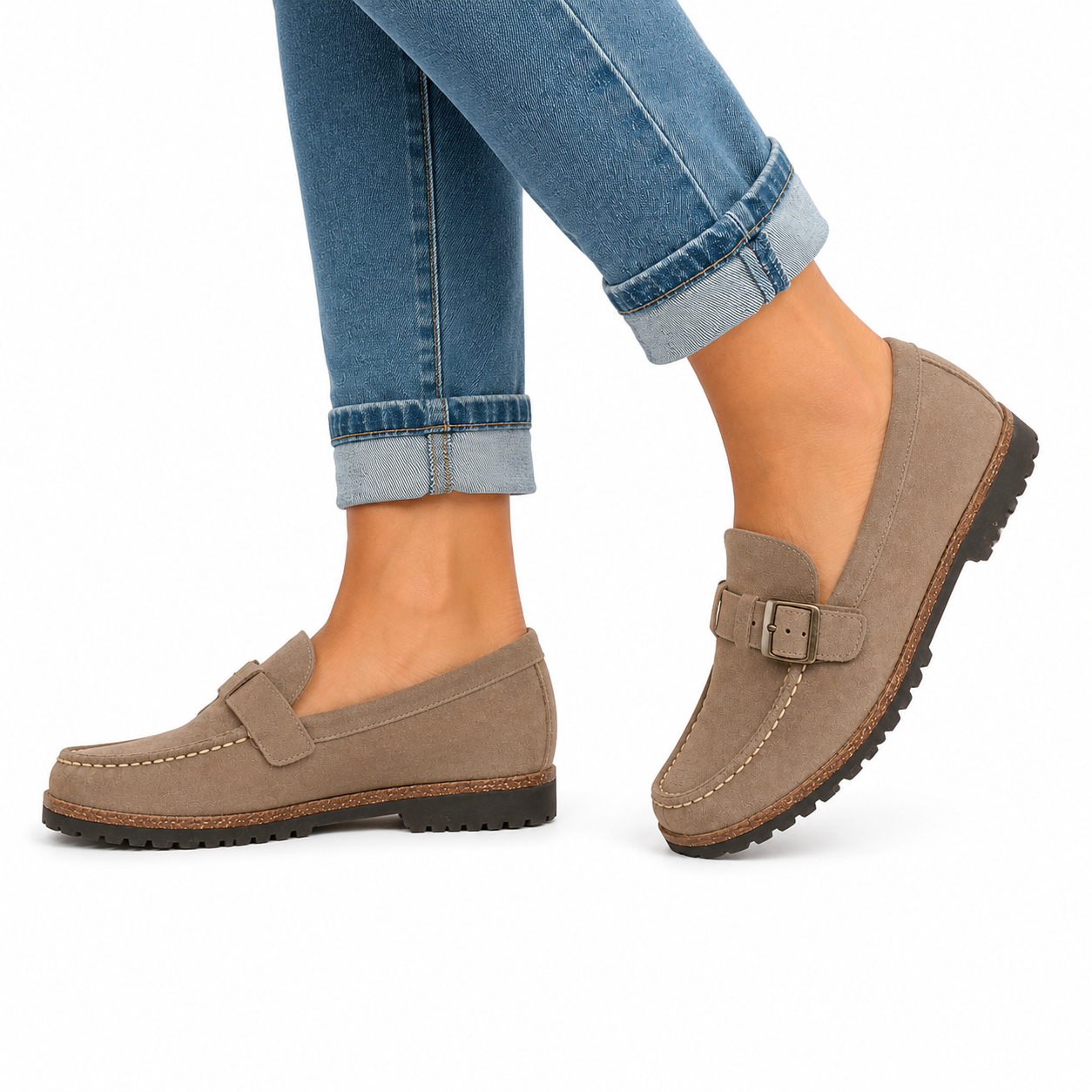 Round-Toe Low Heel Buckle Flats